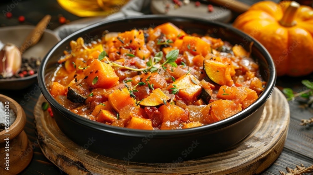 French cuisine. Ratatouille with pumpkin. French cuisine. Ratatouille with pumpkin.