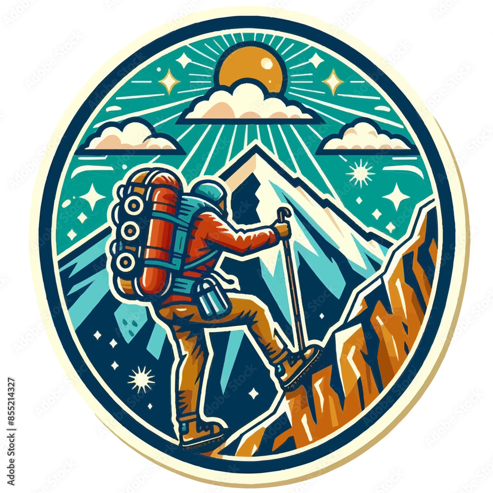 Fototapeta premium Wspinaczka górska - wzór w stylu retro, vintage - idealny do druku na naklejkach lub t-shirtach.