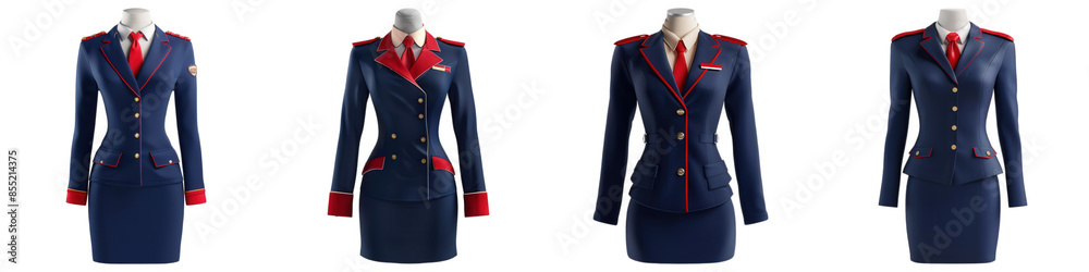 Set of Flight Attendant Uniform isolated on transparent png background illustration. Generative ai Set of Flight Attendant Uniform isolated on transparent png background illustration. Generative ai