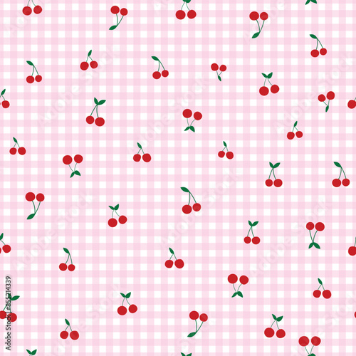 Cherry Gingham Summer Coquette Cottage Seamless Pattern Repeat Background Textile Design