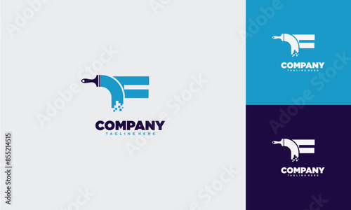 Paint Tech digital initial Letter F Logo Template Design Vector, Design Concept, Creative Symbol	