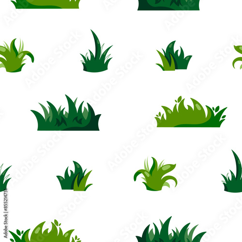 Growing grass and plant. Seamless pattern. Cultivated lawn and meadow. Vector drawing. Design ornaments.