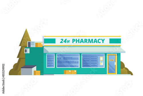 Vector illustration element of pharmacy store building, drugs shop flat design style