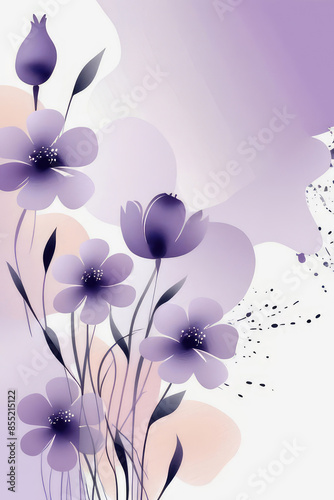 Luxury invitation card background with beautiful lavender flowers in minimalist modern style.