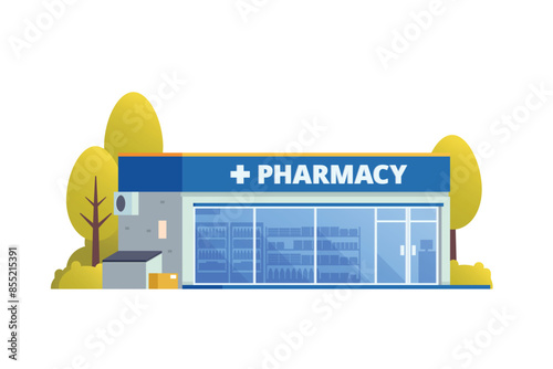 Vector illustration element of pharmacy store building, drugs shop flat design style