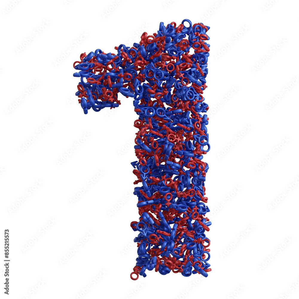 Φωτογραφία Alphabet made of pink female symbol venus and blue male symbol mars, number 1
