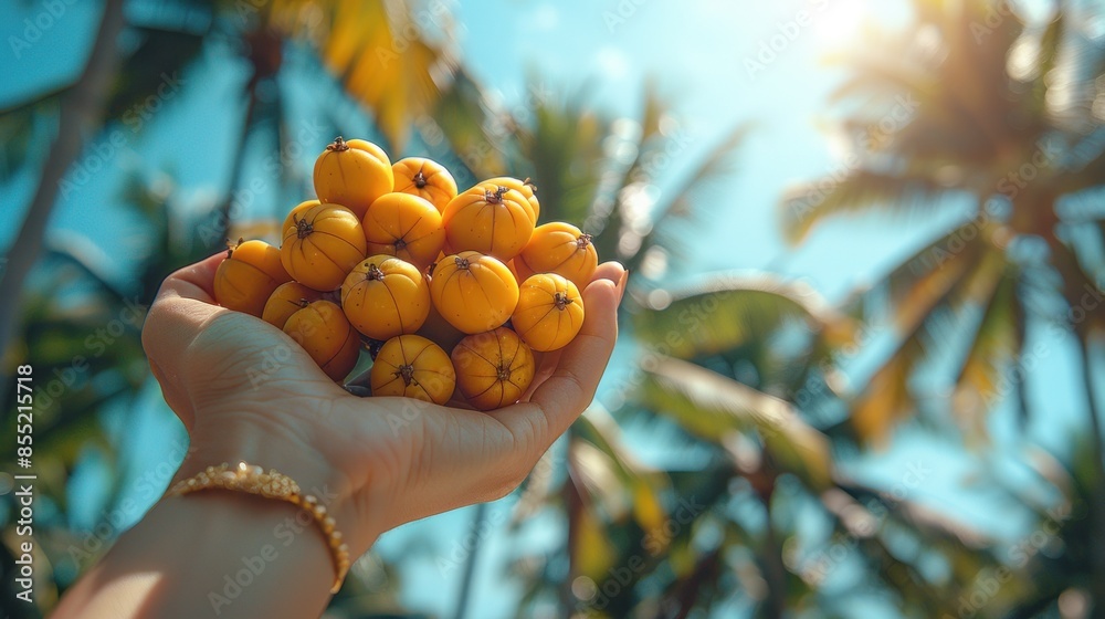Handful of Yellow Fruit in Tropical Paradise Handful of Yellow Fruit in Tropical Paradise