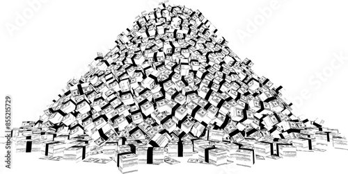 Huge pile of money, vector eps format of dollar stacks on pile isolated on transparent background.