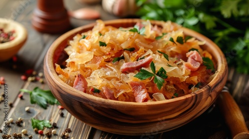 Fototapeta Naklejka Na Ścianę i Meble -  French cuisine. Shukrut (stewed sauerkraut with smoked meats).