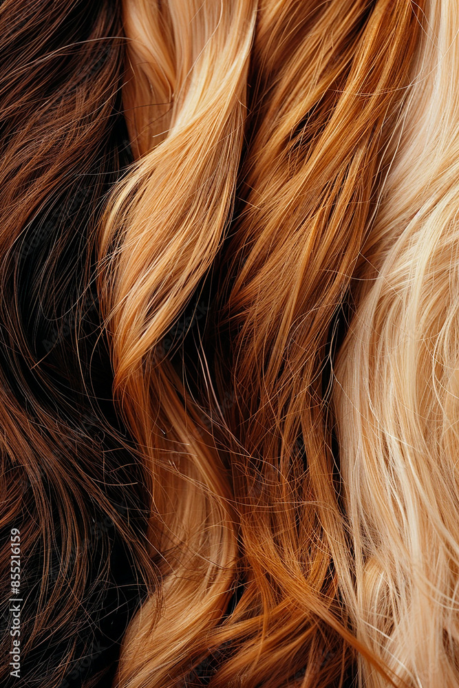 Naklejka premium Different shades of natural brown and blonde hair, emphasizing variety and natural beauty