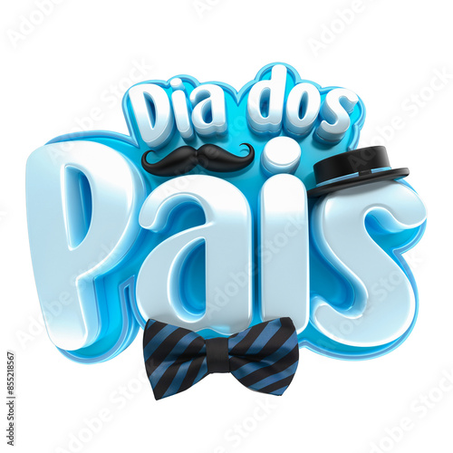 DIA DOS PAIS SELO 3D AZUL COM BIGODE CHAPEL E GRAVATA 