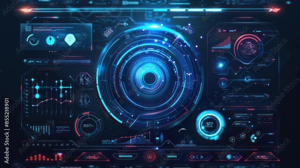 Technology digital cyberpunk control hologram elements abstract panel HUD display interface Background AI generated image Technology digital cyberpunk control hologram elements abstract panel HUD display interface Background AI generated image