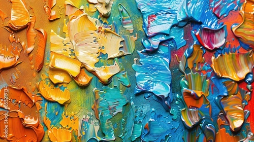 Closeup of abstract rough colorful multicolored art painting texture © nAufAl