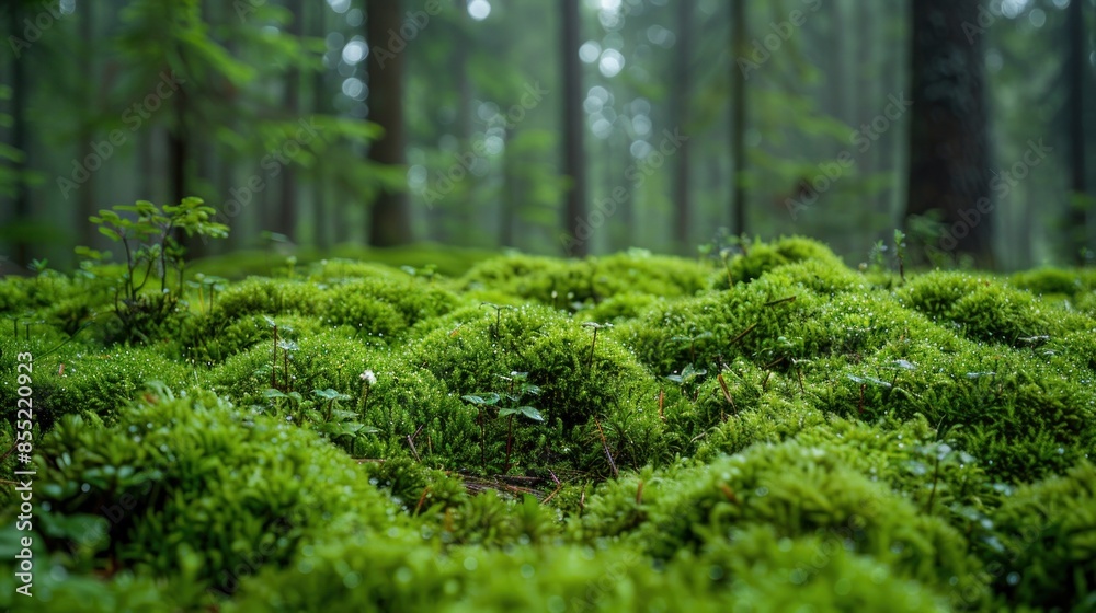Close-up of Lush Green Moss in a Forest