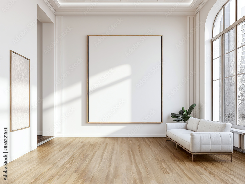 Empty room with window and wall, big poster frame mockup. Empty room with window and wall, big poster frame mockup.