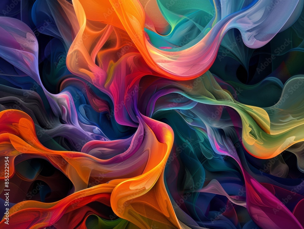 Obraz premium Dynamic Abstract Patterns and Shapes in Vibrant Spectrum of Colors on White Background