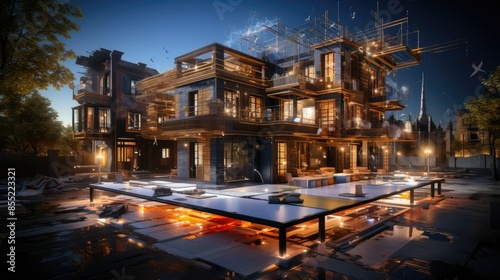 High-tech construction site with glowing blueprints © nAufAl