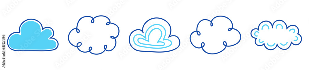 Collection with hand drawn cloud icons. Cartoon style elements. Vector illustration Collection with hand drawn cloud icons. Cartoon style elements. Vector illustration