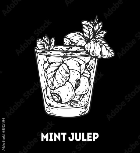 Mint Julep cocktail illustration. Hand drawn sketch. Vector illustration. Isolated object.