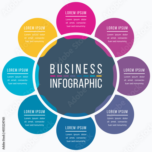 Circle Infographic design 8 steps, objects, options or elements business information template