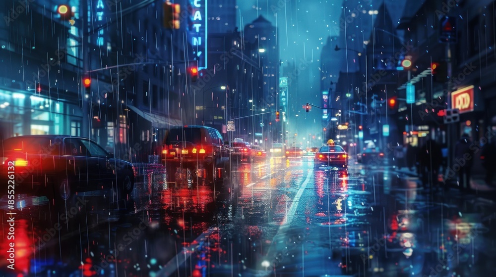 Fototapeta premium Rainy Cityscape at Night