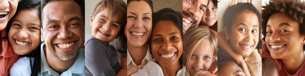 A collage of family photos featuring smiling faces from different ages and ethnicities Smiling group of ethnically diverse businessmen and businesswomen A collage of family photos featuring smiling faces from different ages and ethnicities Smiling group of ethnically diverse businessmen and businesswomen