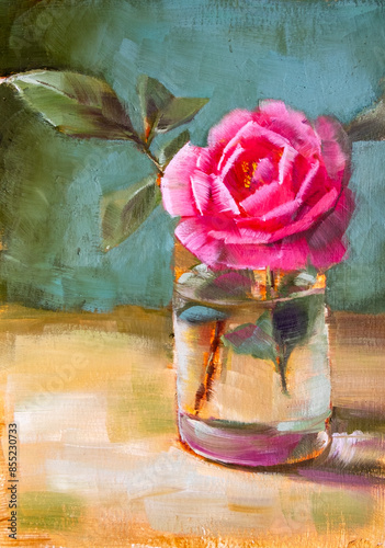 Still life with red flowers tulips, oil painting