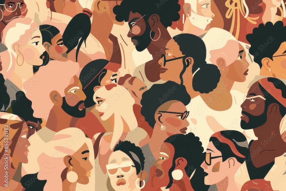 Colorful silhouettes in profile with group of multicultural and multicultural women faces inside.Concept of racial equality anti-racism and a woman who gives voice to other women. Allyship Colorful silhouettes in profile with group of multicultural and multicultural women faces inside.Concept of racial equality anti-racism and a woman who gives voice to other women. Allyship