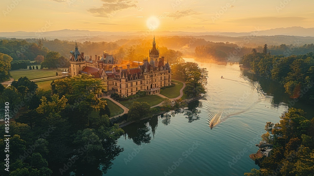 Fototapeta premium Bird's-eye shot of the enchanting Biltmore Estate in North Carolina