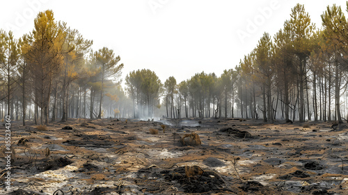 nach dem waldbrand in spanien isolated on white background, text area, png photo