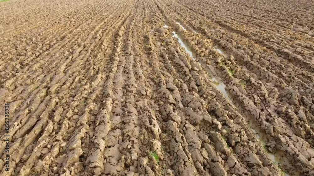 Closeup Of Furrows Of Fertile Soil On Ploughed Farm Field Prepared For Planting Video Closeup Of Furrows Of Fertile Soil On Ploughed Farm Field Prepared For Planting Video