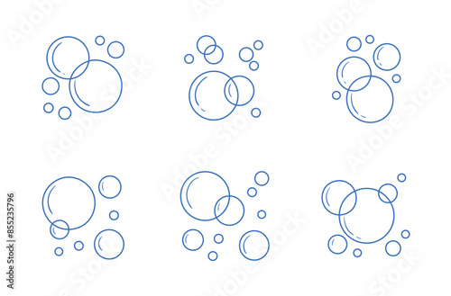 Set of soap bubbles icons in doodle style. Hand drawn vector illustration on white background