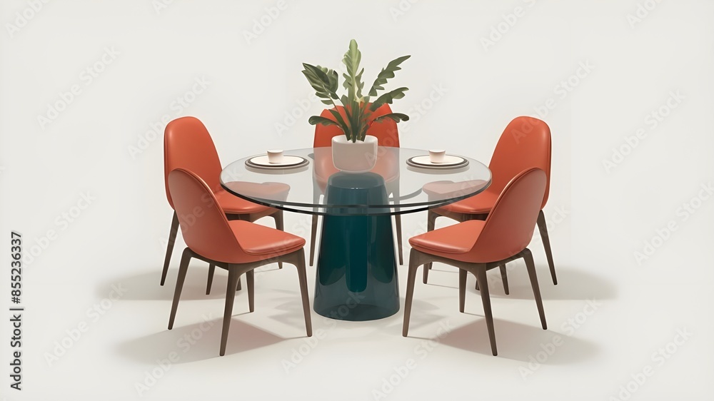 Fototapeta premium Modern Glass Round Dining Table Isolated 3D Illustration