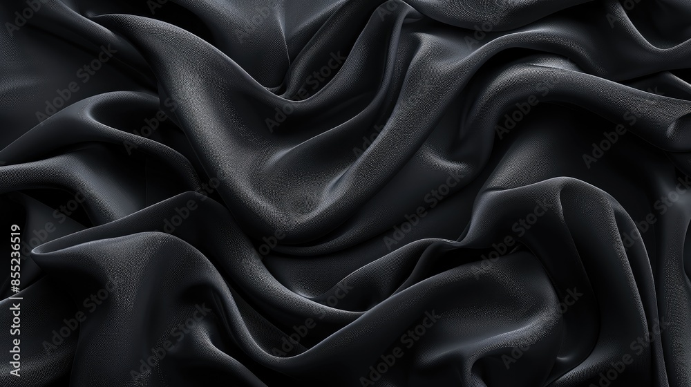 Fototapeta premium Silk fabric with black wave pattern Abstract horizontal textured background with empty space