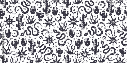 Desert spirits seamless pattern, hand drawn ornaments, great for fabrics, wallpapers, surfaces - vector design