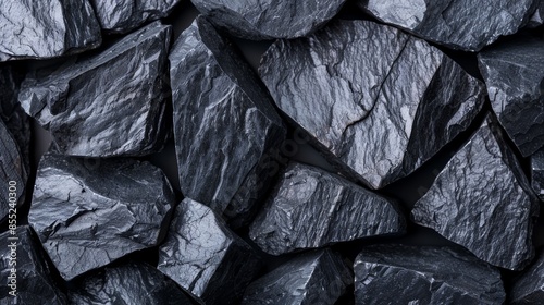 Intricate close-up of coal rock texture, highlighting the rough and detailed surfaces of natural carbon-rich stones, dark and rich in detail