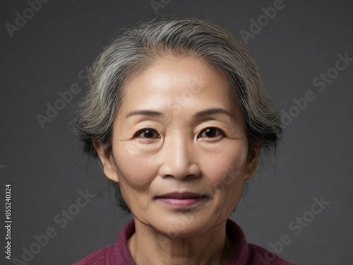Obraz na płótnie Portrait of a 65 year old elegant woman of Asian appearance on a dark background w salonie