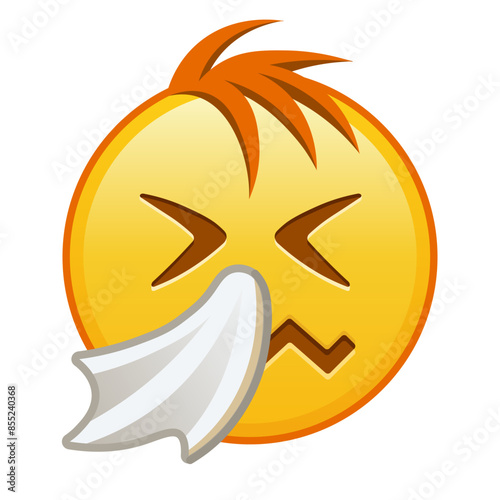 Sneezing face Large size of yellow emoji smile with hair
