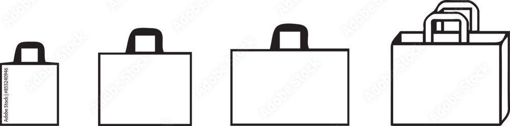 Set of square format shopping bags, paper - pvc - plastic bag icon Set of square format shopping bags, paper - pvc - plastic bag icon
