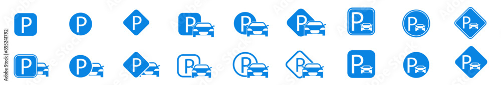 Blue Car Parking Sign Set - A collection of car parking signs for clear and effective communication in traffic and car parking design. Blue Car Parking Sign Set - A collection of car parking signs for clear and effective communication in traffic and car parking design.