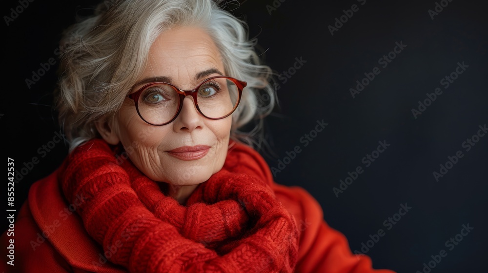 Senior Woman With Glasses and Red Scarf Senior Woman With Glasses and Red Scarf