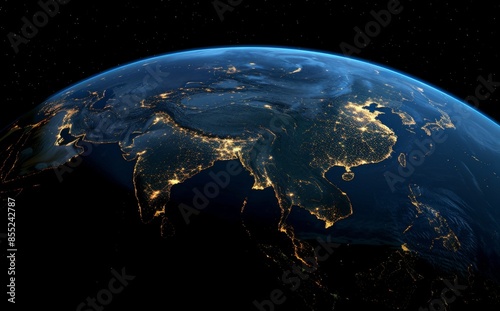 Earth At Night From Space With City Lights And Stars