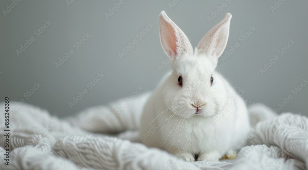 Obraz premium White Rabbit Sitting on Table