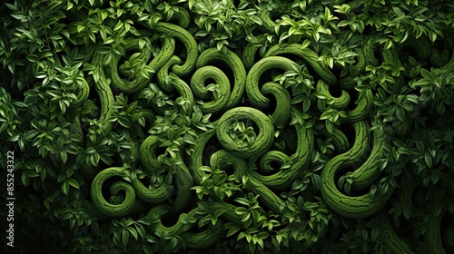 A natural pattern of garden snakes slithering through grass  photo