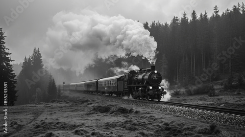 Wonderful Nature with Black and White Train Composition photo