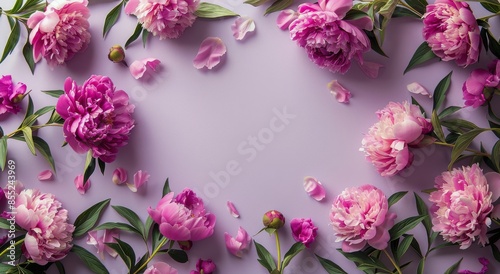 Pink Peonies Arranged Around a Purple Background