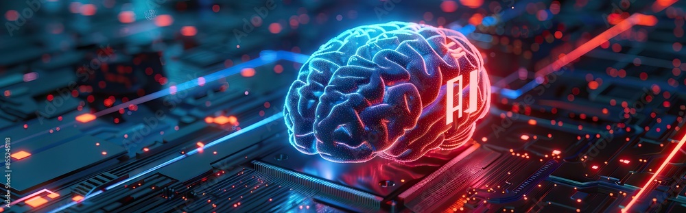 3d rendering of human brain on technology background represent ...