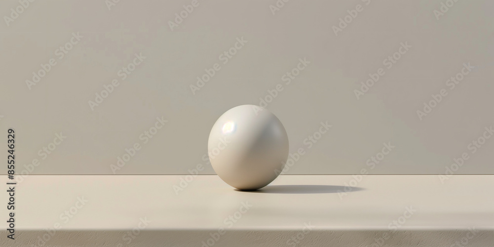 A single, white sphere sits on a light-colored tabletop, with a soft shadow cast on the surface A single, white sphere sits on a light-colored tabletop, with a soft shadow cast on the surface