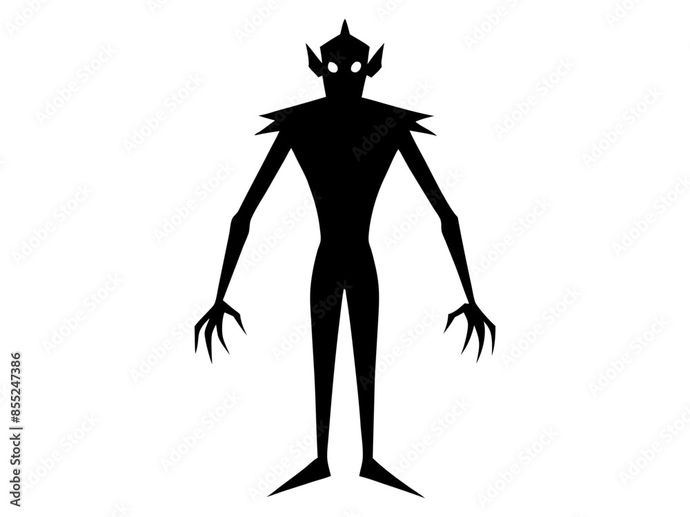 Black silhouette of a monster isolated on a white background. Concept of fantasy creature, spooky figure, minimalist style, Halloween icon. Print, design element. Black silhouette of a monster isolated on a white background. Concept of fantasy creature, spooky figure, minimalist style, Halloween icon. Print, design element.