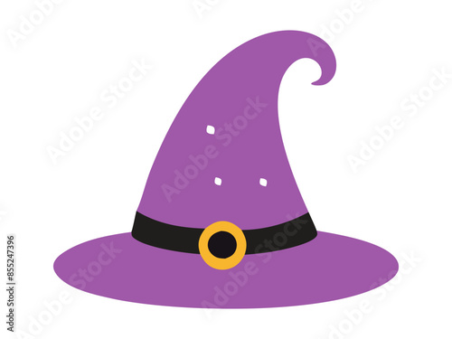 Witch hat isolated on a white background. Wizard hat. Concept of fantasy accessory, magical item, Halloween, minimalist style, enchantment symbol. Print, design element.
